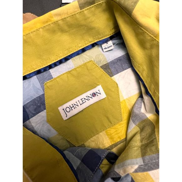 John Lennon Yellow/Blue Button Up Shirt Size Medium - Picture 5 of 6